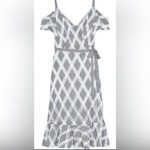 Sandro Blue and White Ruffled Off-the-Shoulder Midi Dress. Sz 40 EUC - Pre ❤️